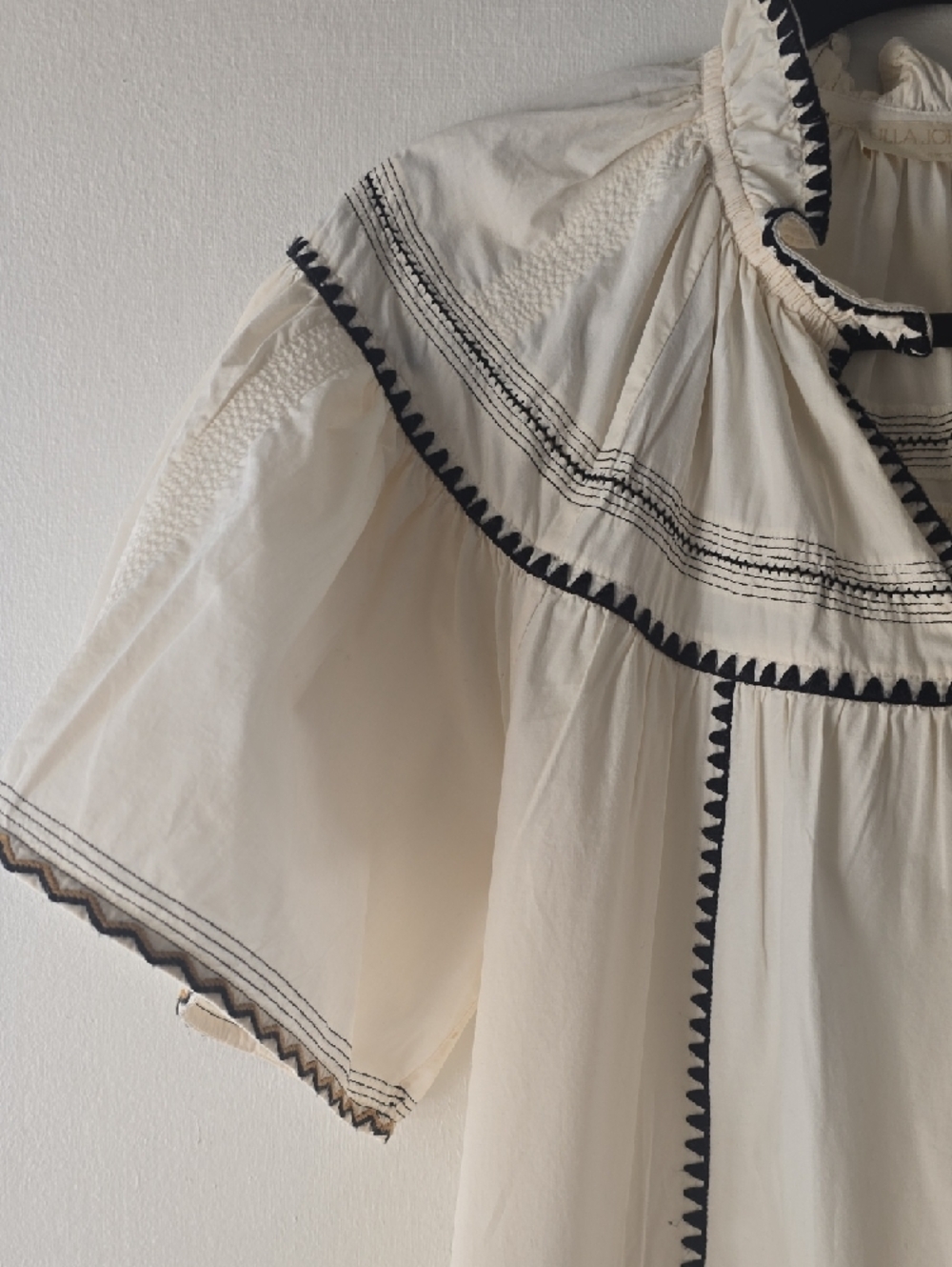 Ulla Johnson Desi Cream Mini Dress with Black Trim - Picture 3 of 7